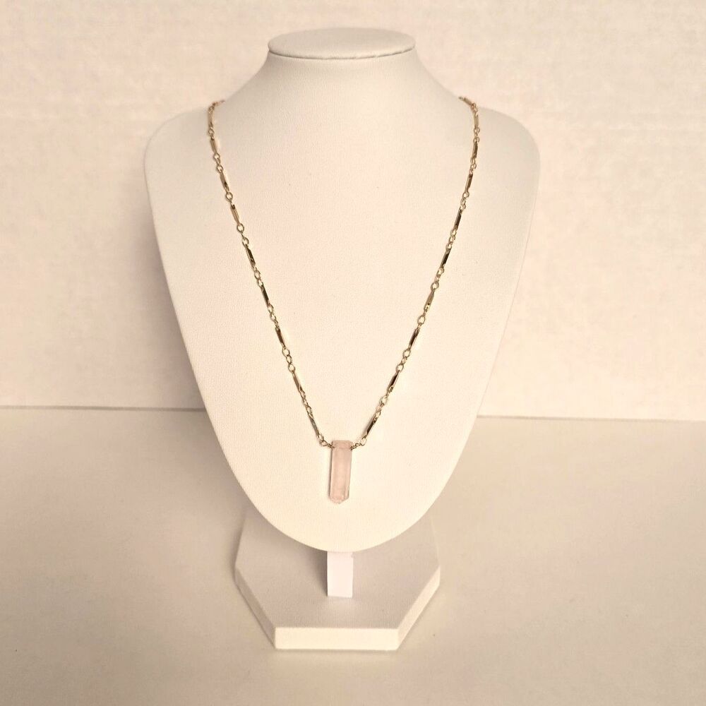 Luna Norte Rose Quartz Pendant Necklace Gold Chain Minimalist Healing Stone